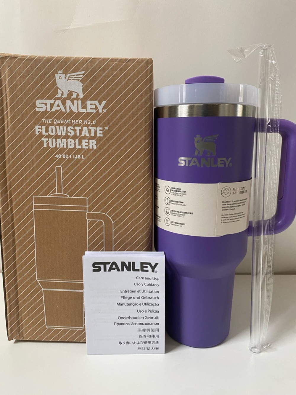 Stanley Purple FlowState Tumbler with Handle and Straw